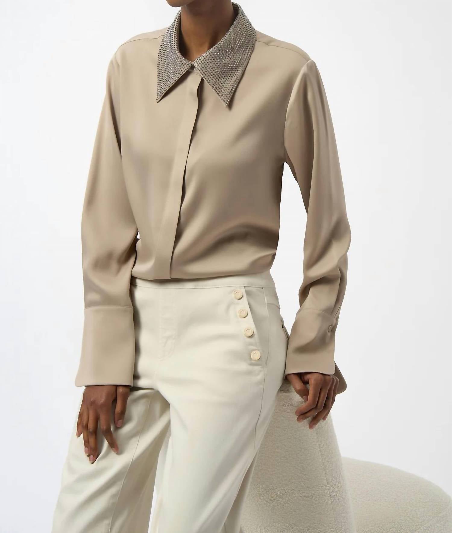 Joseph Ribkoff - Collared Front-button Long Sleeve Top