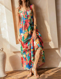 Skies Are Blue - Tropical Tie Back Maxi Dress