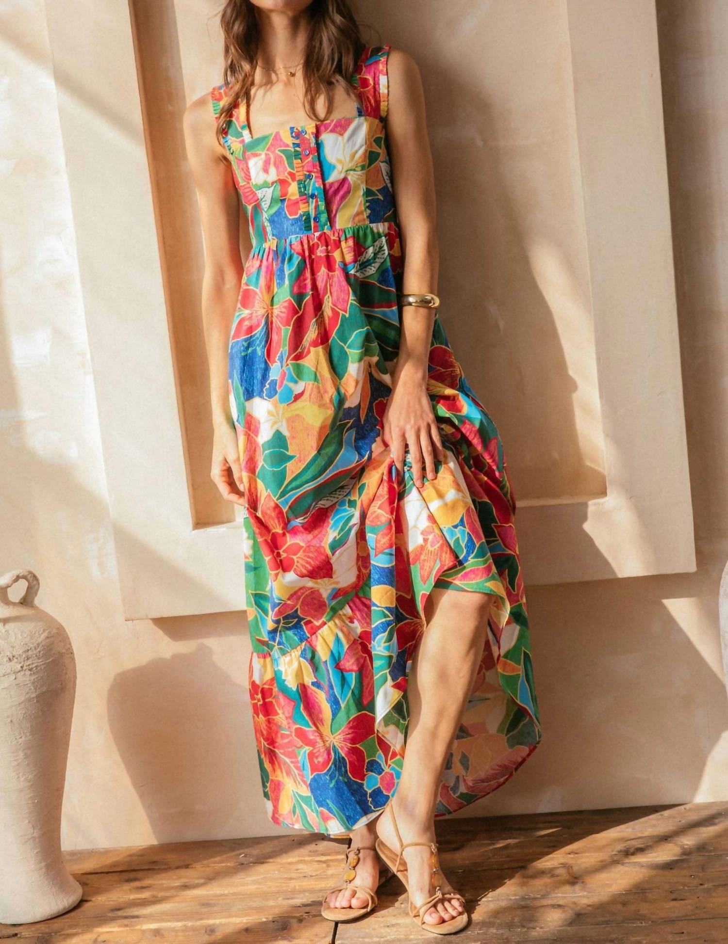 Skies Are Blue - Tropical Tie Back Maxi Dress