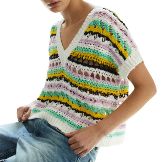 Autumn Cashmere - Open-Stitch Cropped V Sweater