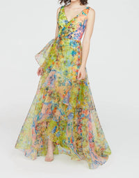 Theia - Mindy Organza V-neck Gown