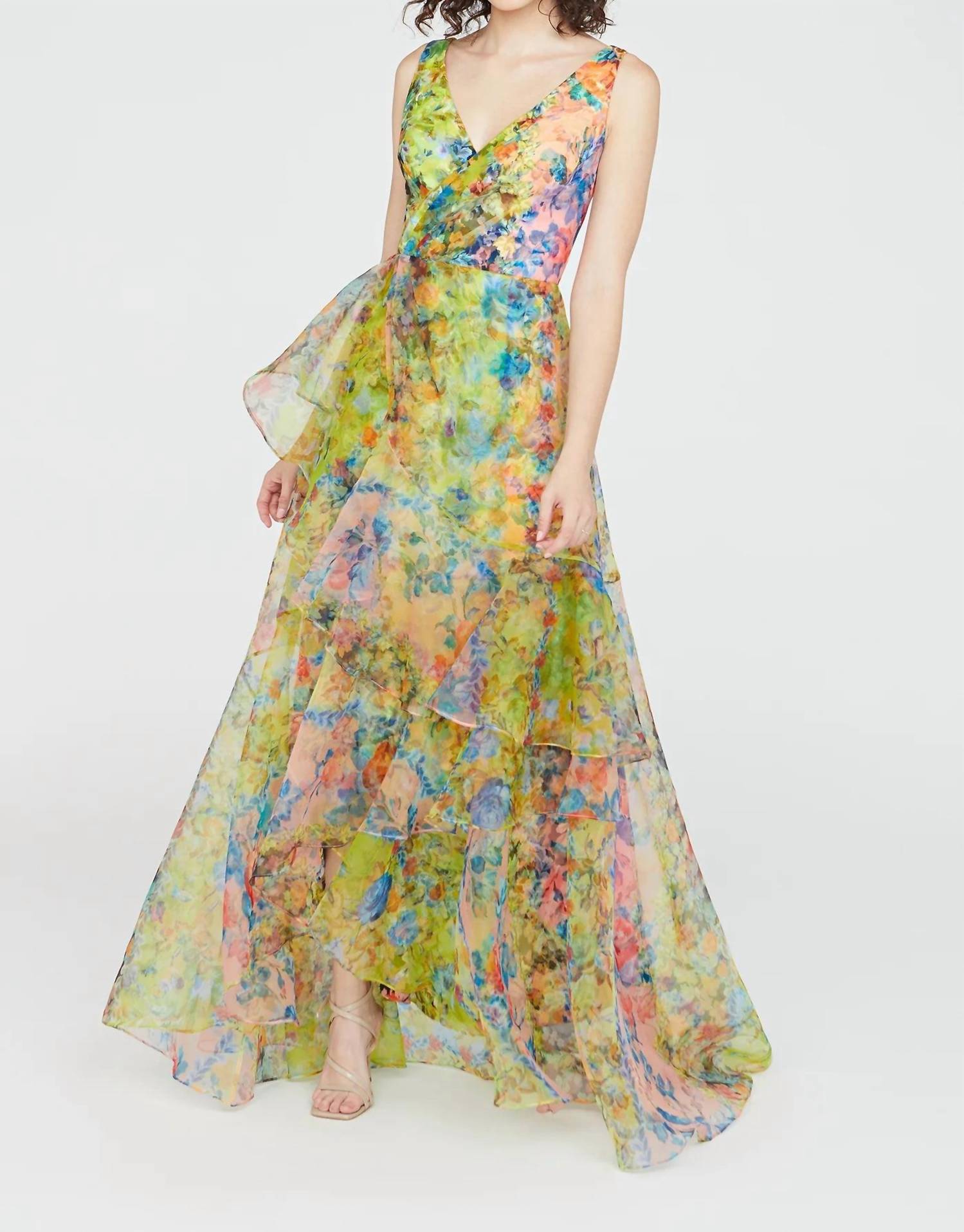 Theia - Mindy Organza V-neck Gown