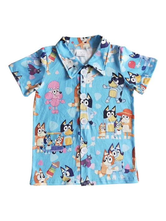 Aier Wholesale - Kid's Favorite Blue Dog Button Down Shirt