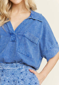 J. Her Women's Lounge Top in cobalt blue - women's shirt - detail view