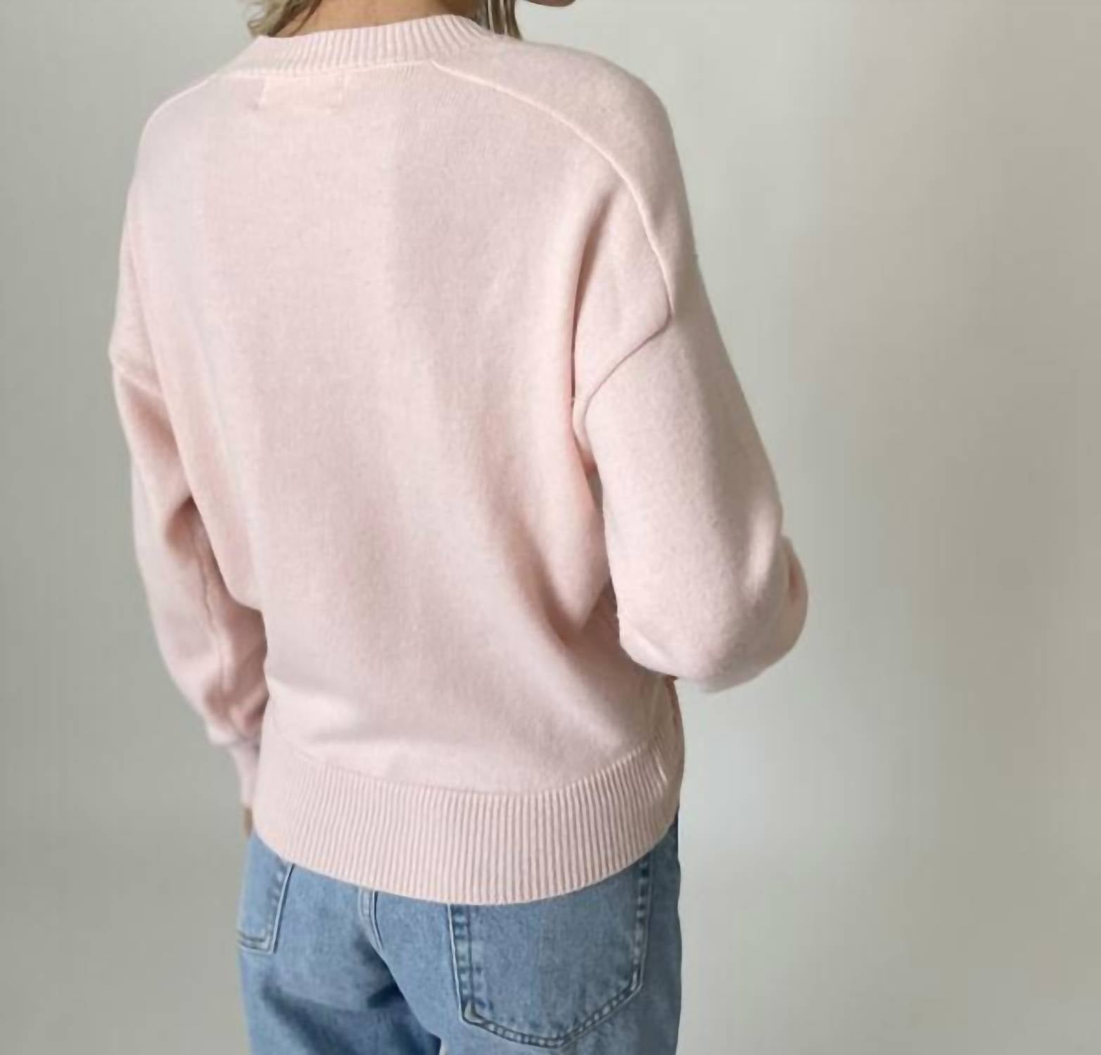 SIX/FIFTY I Love U Sweetheart Sweater in pink - women's sweater - detail view