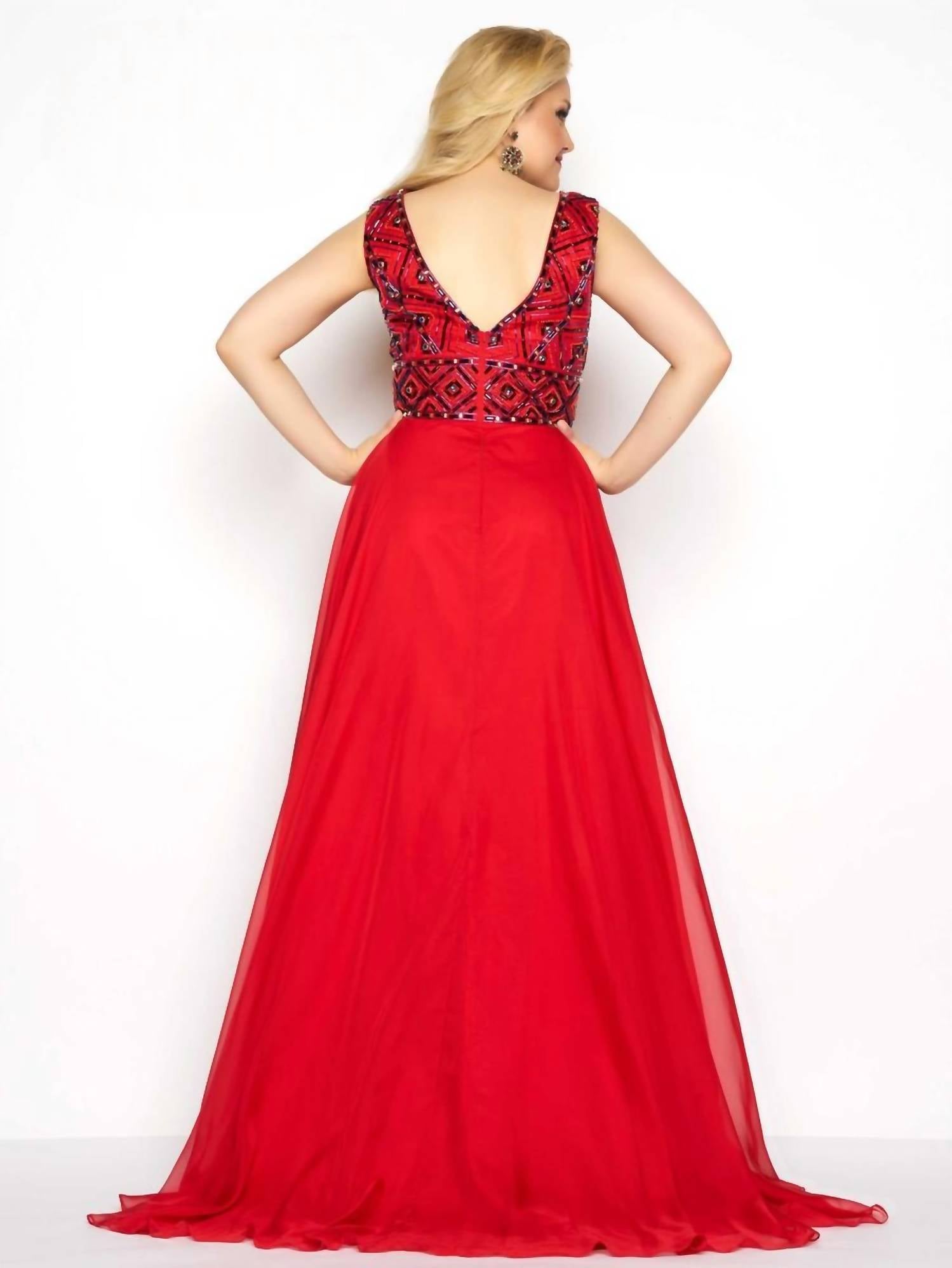 Mac Duggal - Beaded Bodice Chiffon Dress - Plus