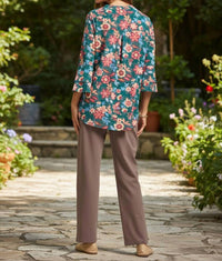 Dear Scarlett Tiered Bell Sleeve Floral Top in multi - women's long sleeve top - detail view