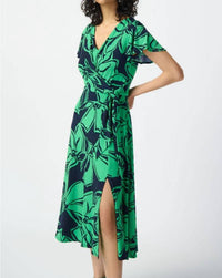 Joseph Ribkoff - Floral Print Faux Wrap Flowy Midi Dress