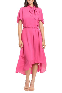 London Times - Side Tie Flutter Sleeve Blouson Midi Dress