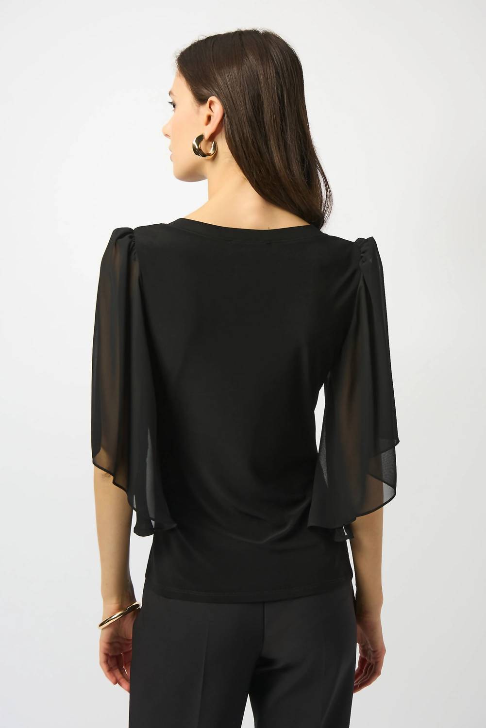 Joseph Ribkoff - Chiffon Butterfly Sleeves Scoop Neck Top