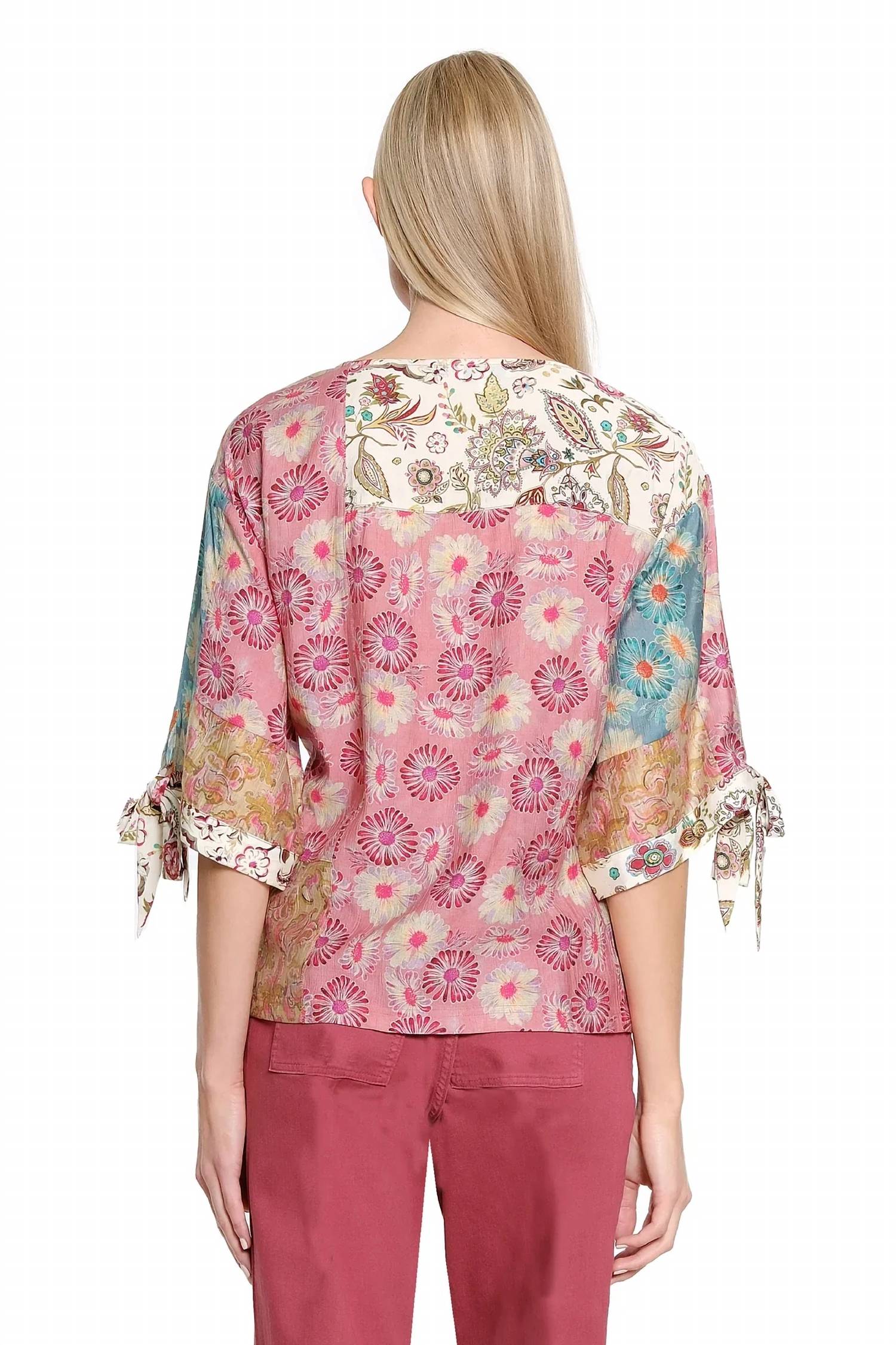 Tru Luxe - Women's Print Tie Sleeve Boxy Top
