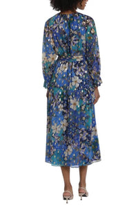 Maggy London - Belted Keyhole Metallic Floral Dress