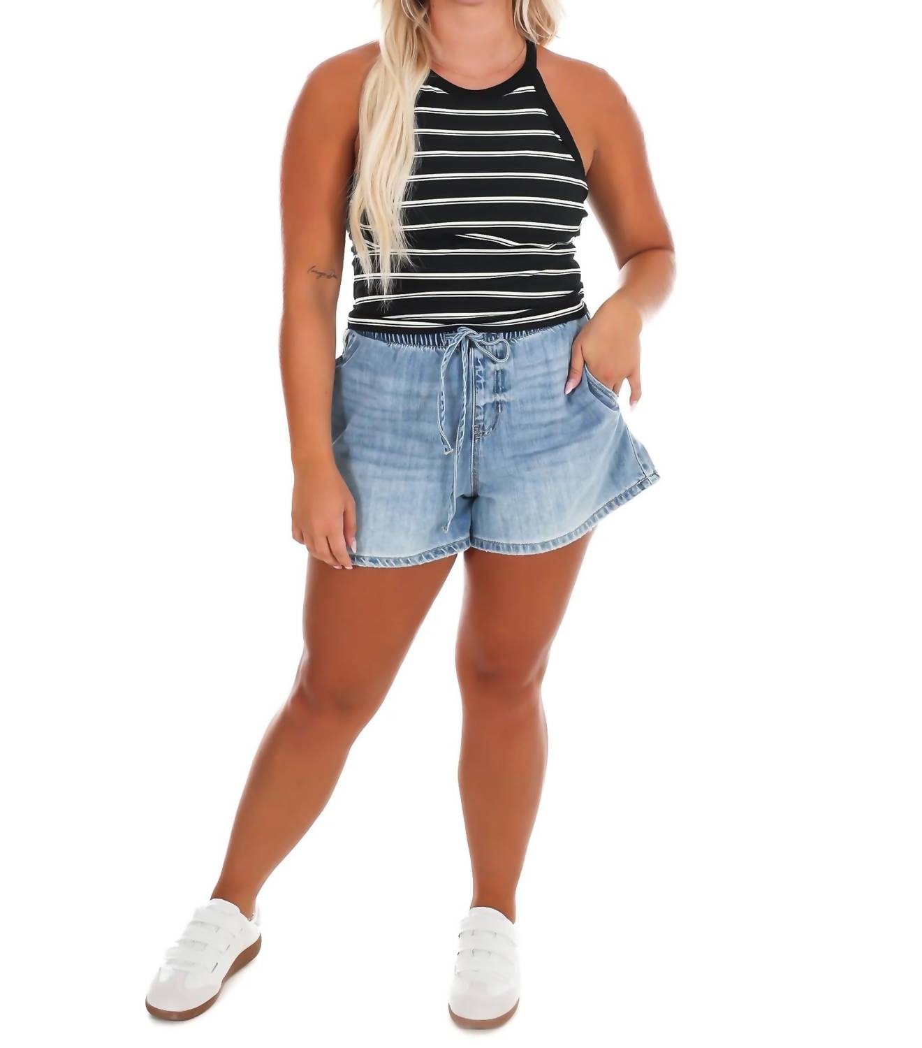 Miou Muse - Day Trip Stripe High Neck Tank Top