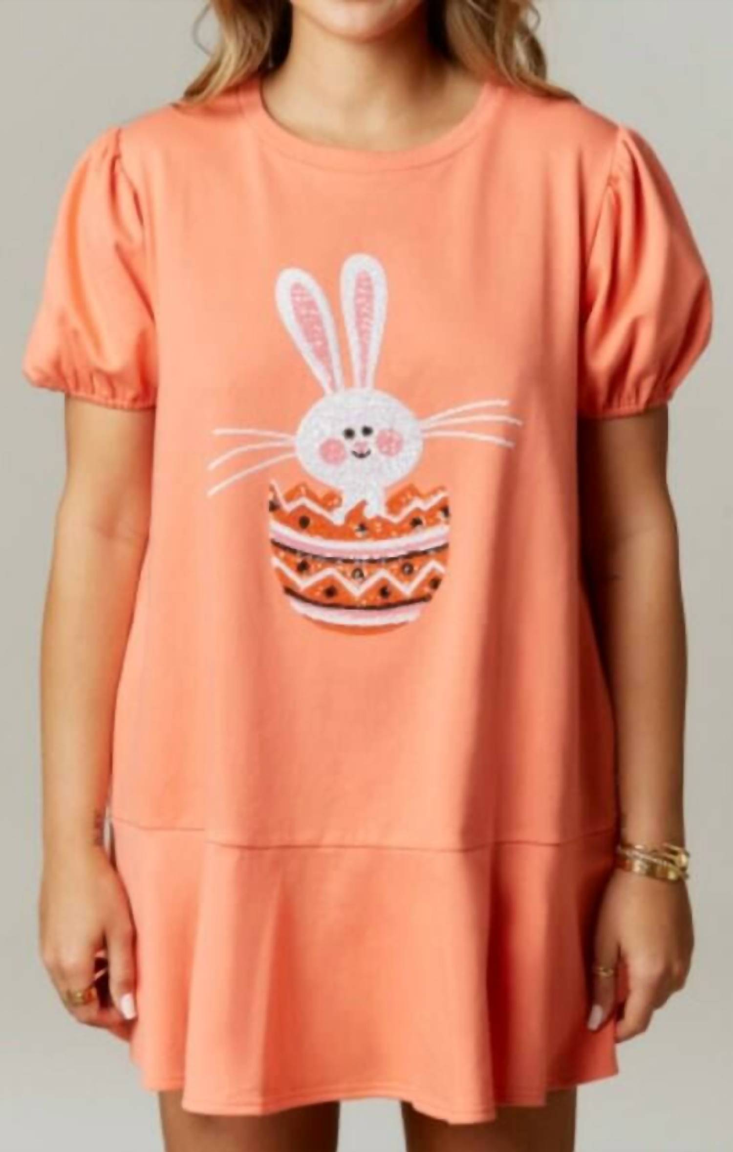 Peach Love - Bunny Short Sleeve Mini Dress