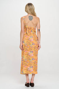 Meet Me In Santorini - Golden Shoreline One Shoulder Wrap Midi Dress