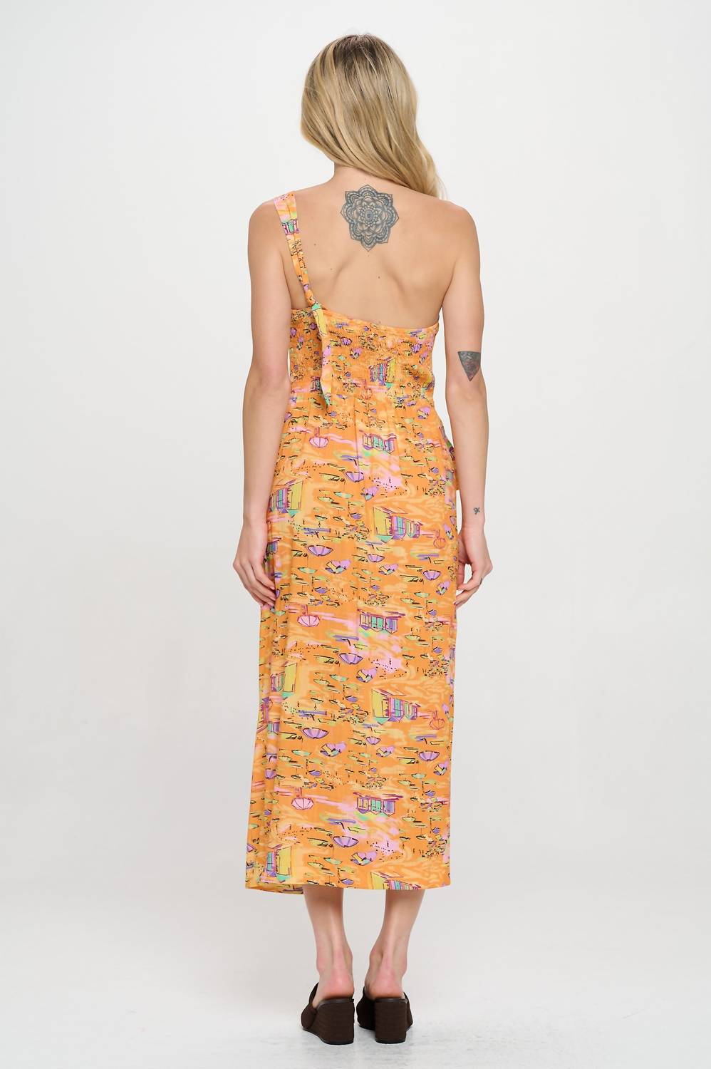 Meet Me In Santorini - Golden Shoreline One Shoulder Wrap Midi Dress
