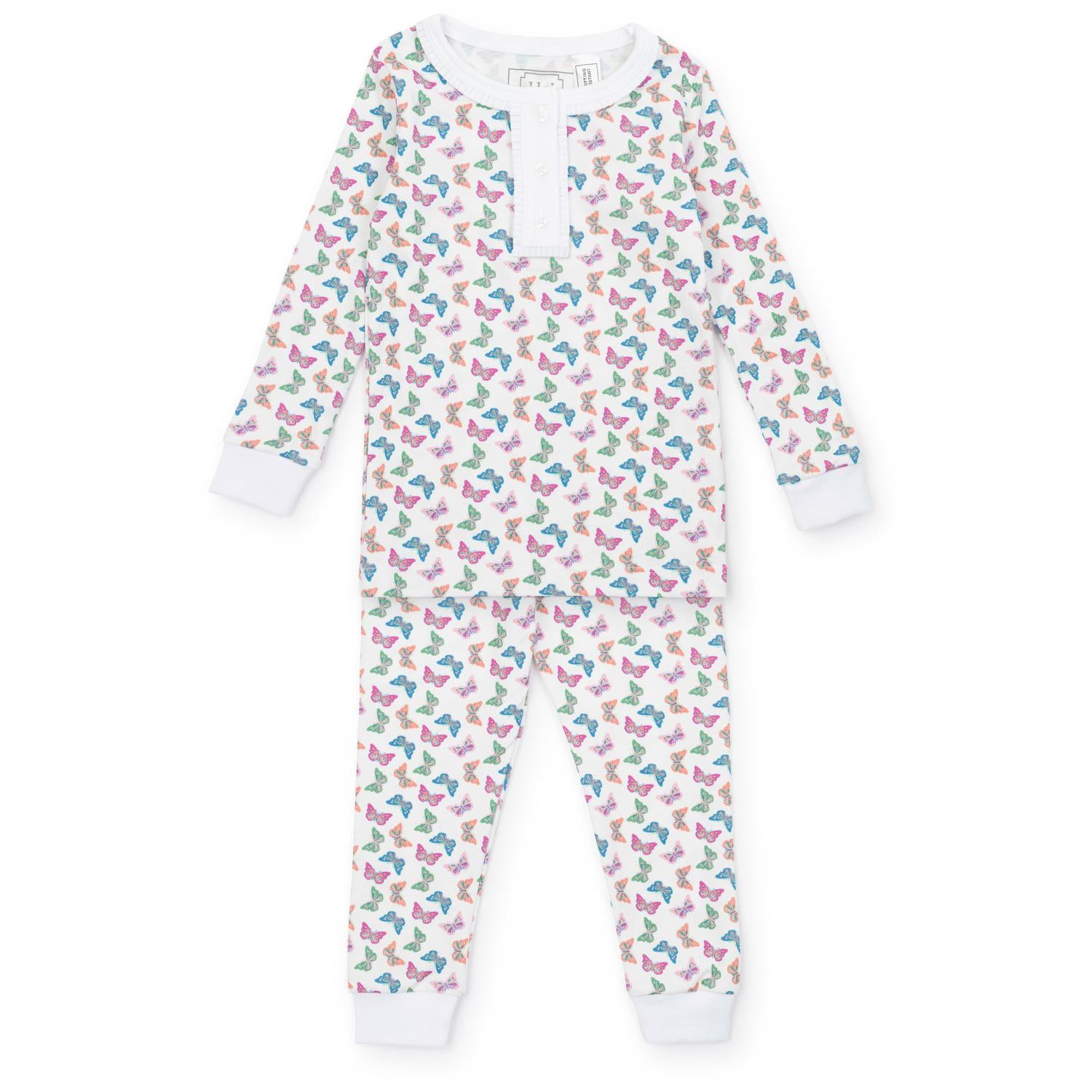 lila + hayes Kids Alden Pajama Set in bright butterflies - kids' sleepwear