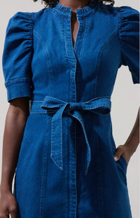Sugarlips - Women's Jamie Denim Puff Sleeve Belted Mini Dress
