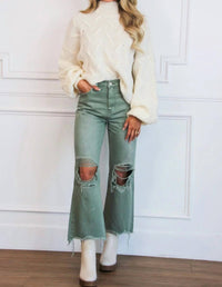 Vervet By Flying Monkey - Leslie Distressed High Waisted Crop Flare Jeans