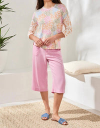 TRIBAL Quarter Sleeve Crew Neck Top in daffodil - women's blouse