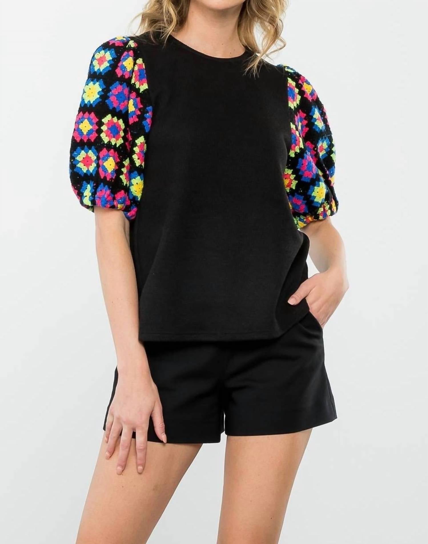 Thml - James Crochet Short Puff Sleeves Top: THML
