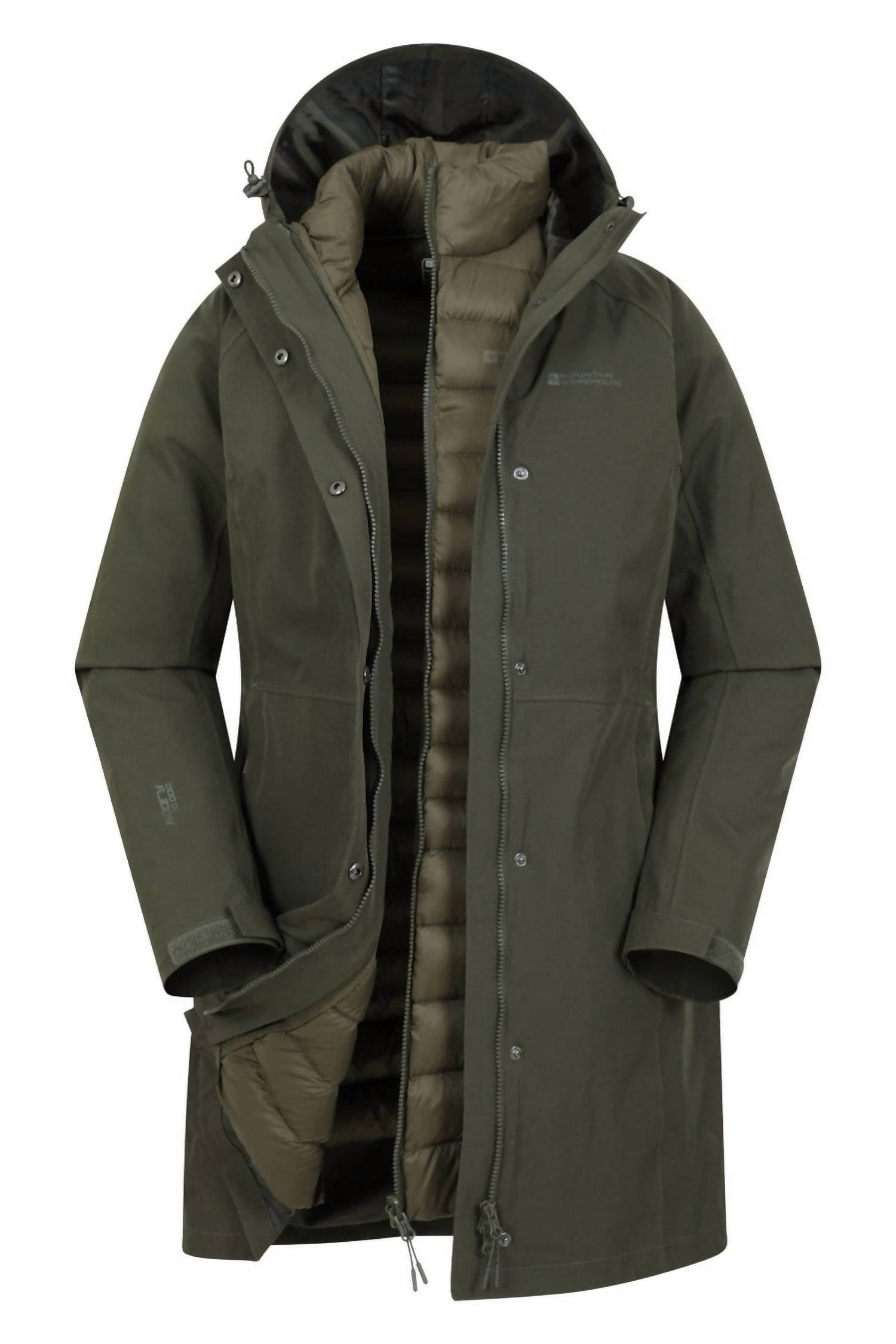 Mountain Hardwear Alaskan 3-in-1 Waterproof Coat in 1 waterproof coat women s in green - women's jacket - detail view