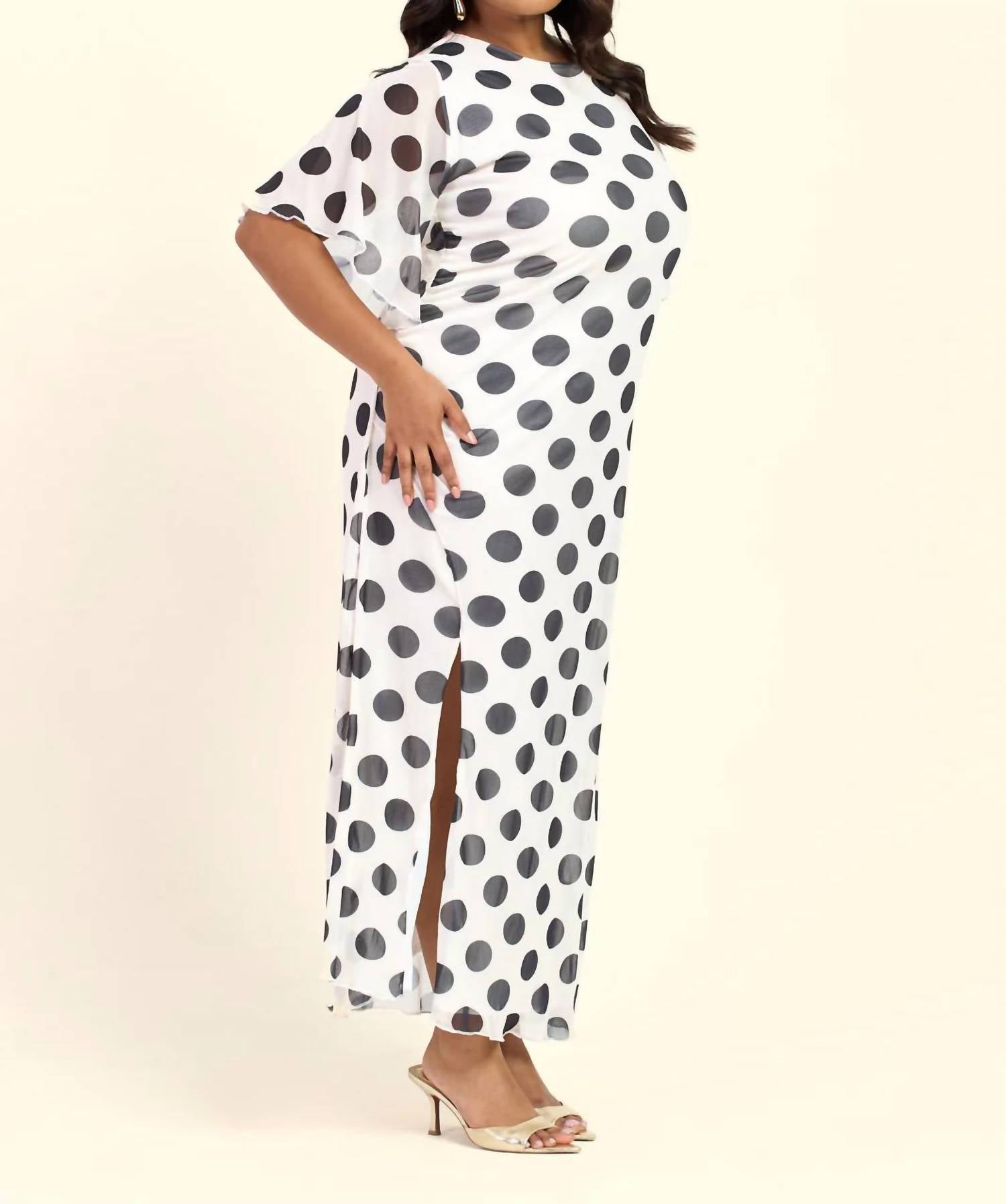 Fashion Szn Curve - Large Polka Dot Ruched Side Maxi Dress - Plus
