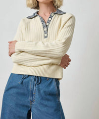 Lilla P Marled Henley Sweater Top in magnolia - women's sweater