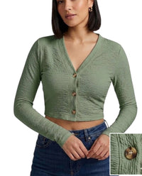 Double Zero Classic Crop Button down Top in sage green - women's shirt
