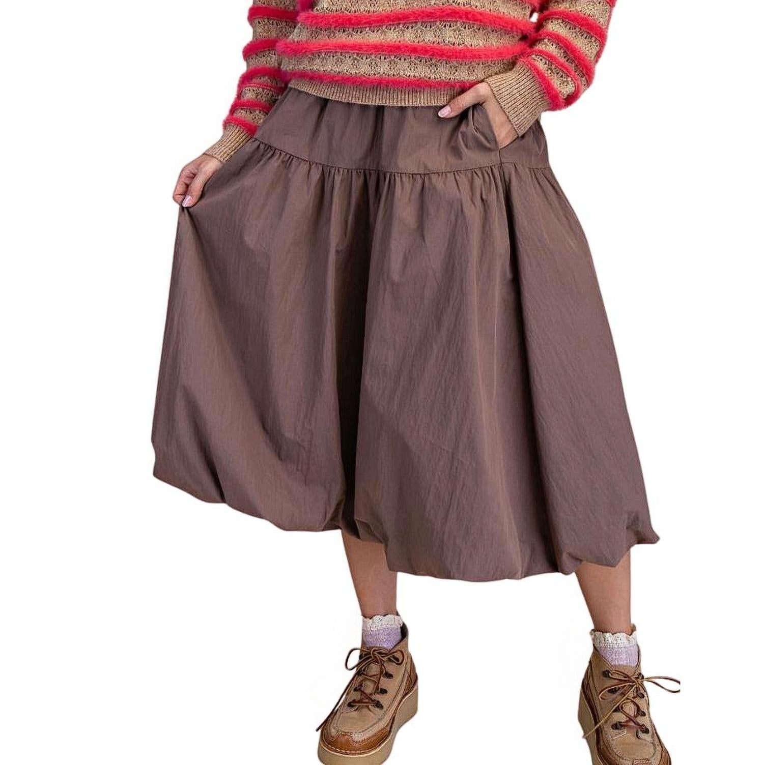 Easel Balloon Hem Parachute Midi Skirt in brown - women's skirt