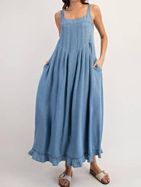 Ee:Some - Denim Ruffle Hem Sleeveless Maxi Dress