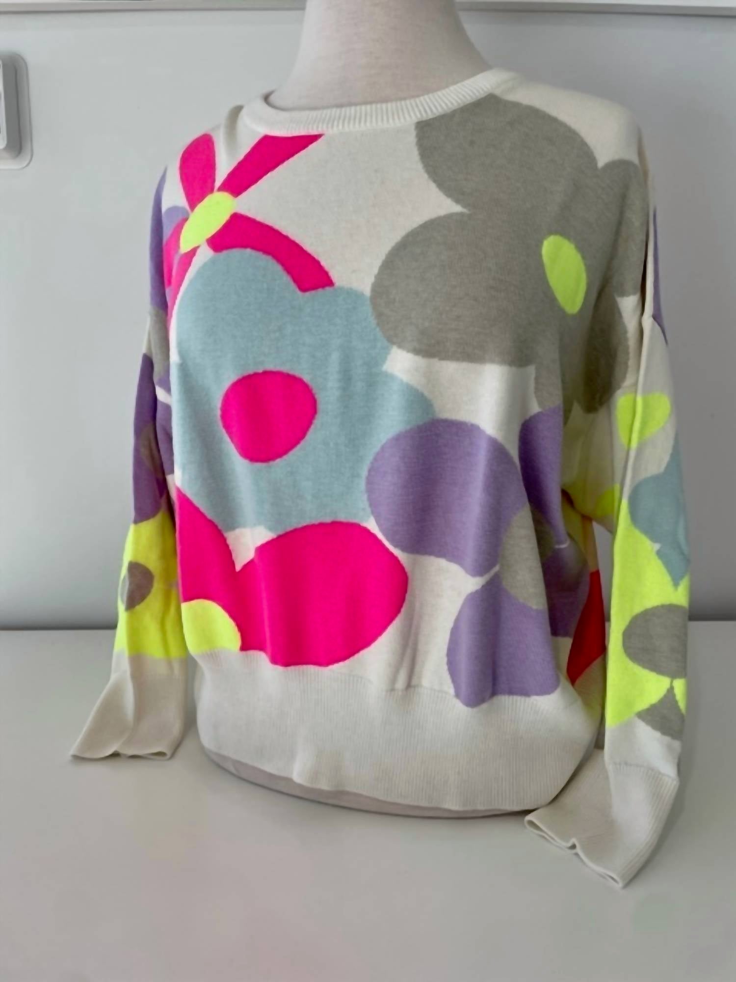 Brodie Cashmere Women's Floral Crew Sweater in icewater - women's sweater - detail view