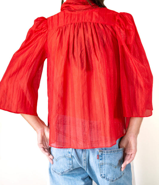 Stella Nova - Pointelle High-neck Bow Blouse