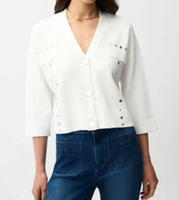 Joseph Ribkoff - Mirrored Grommet Accent Crop Cardigan