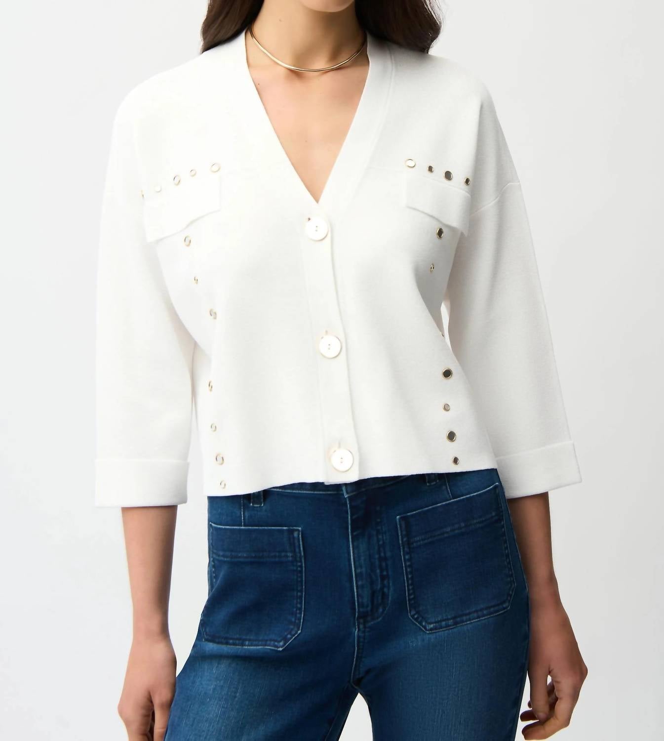 Joseph Ribkoff - Mirrored Grommet Accent Crop Cardigan