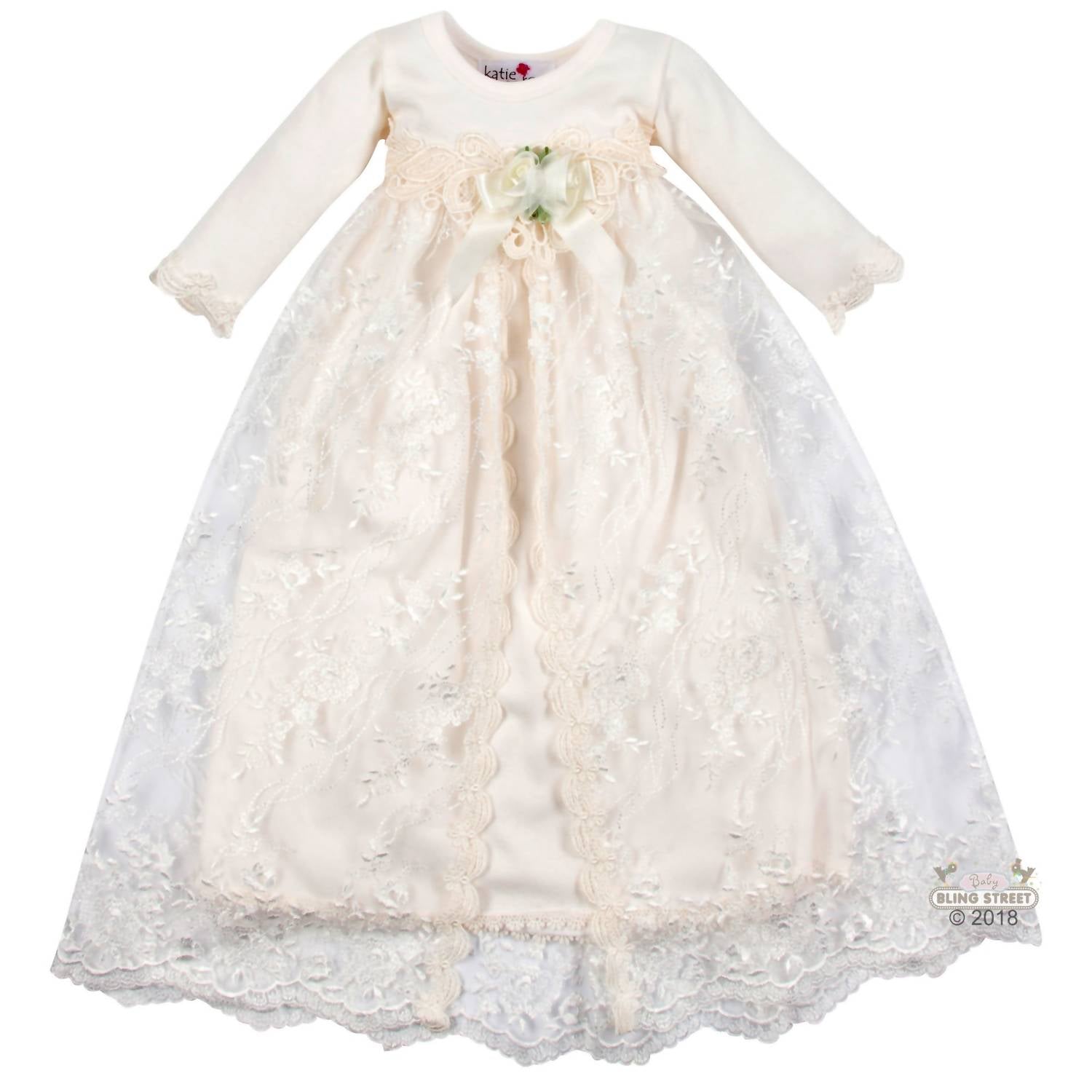 Katie Rose - Kids Alessandra Lace Gown with Matching Bonnet
