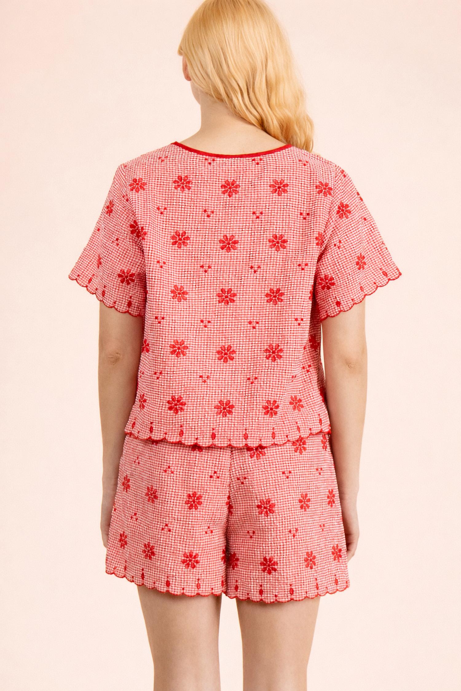 Very J - Floral Embroidery Woven Top And Shorts Set