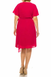 Maggy London - Short Flutter Sleeve Pleated Midi Wrap Dress