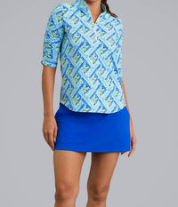 Ibkul - Nina Ruched Elbow Sleeve Mandarin Collar Top