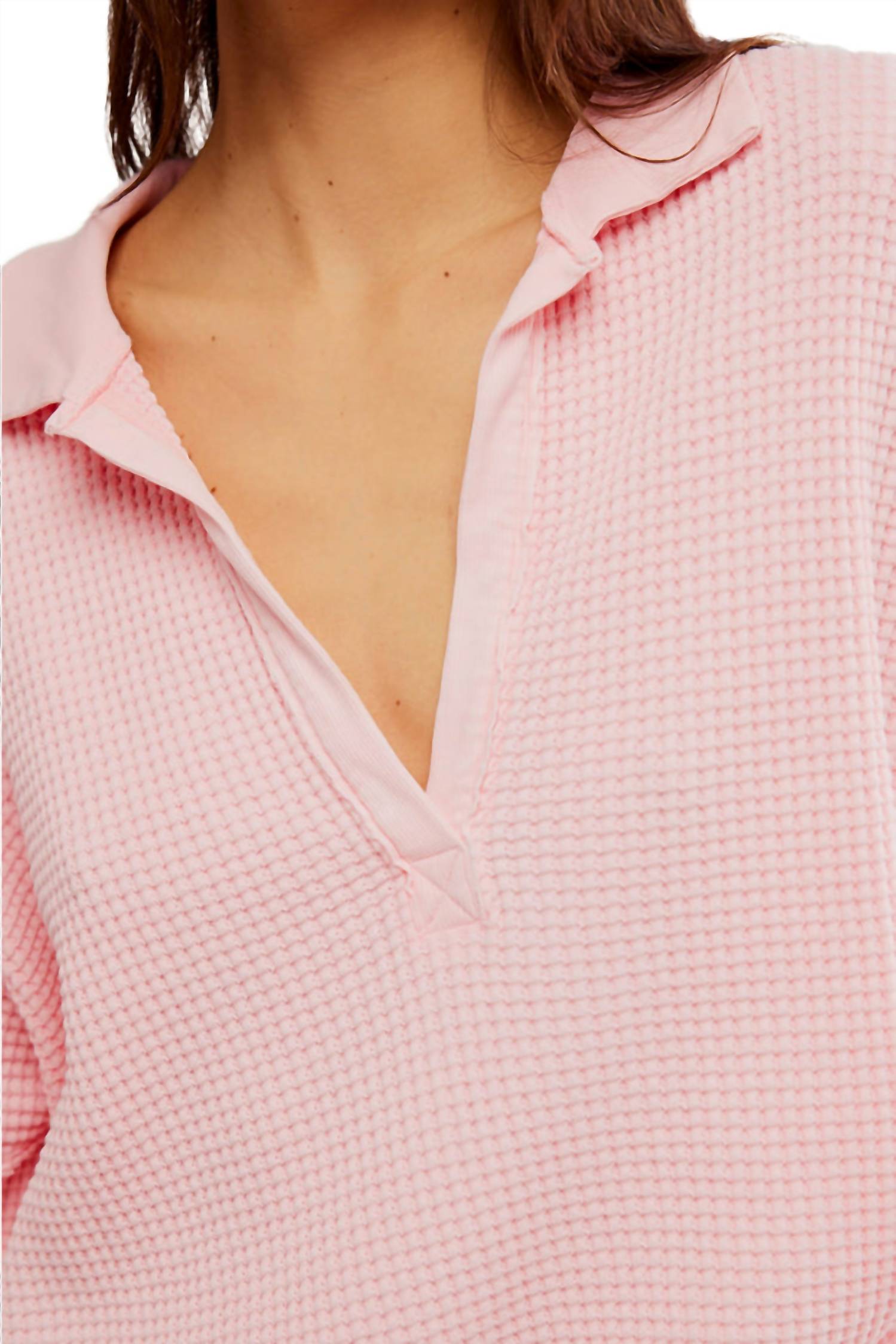 Free People Travis Polo Top in pale rosette - women's long sleeve top - view 5