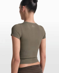 NikeSKIMS Ribbed Seamless Short Sleeve Top in oak moss dune - women's t-shirt - view 5