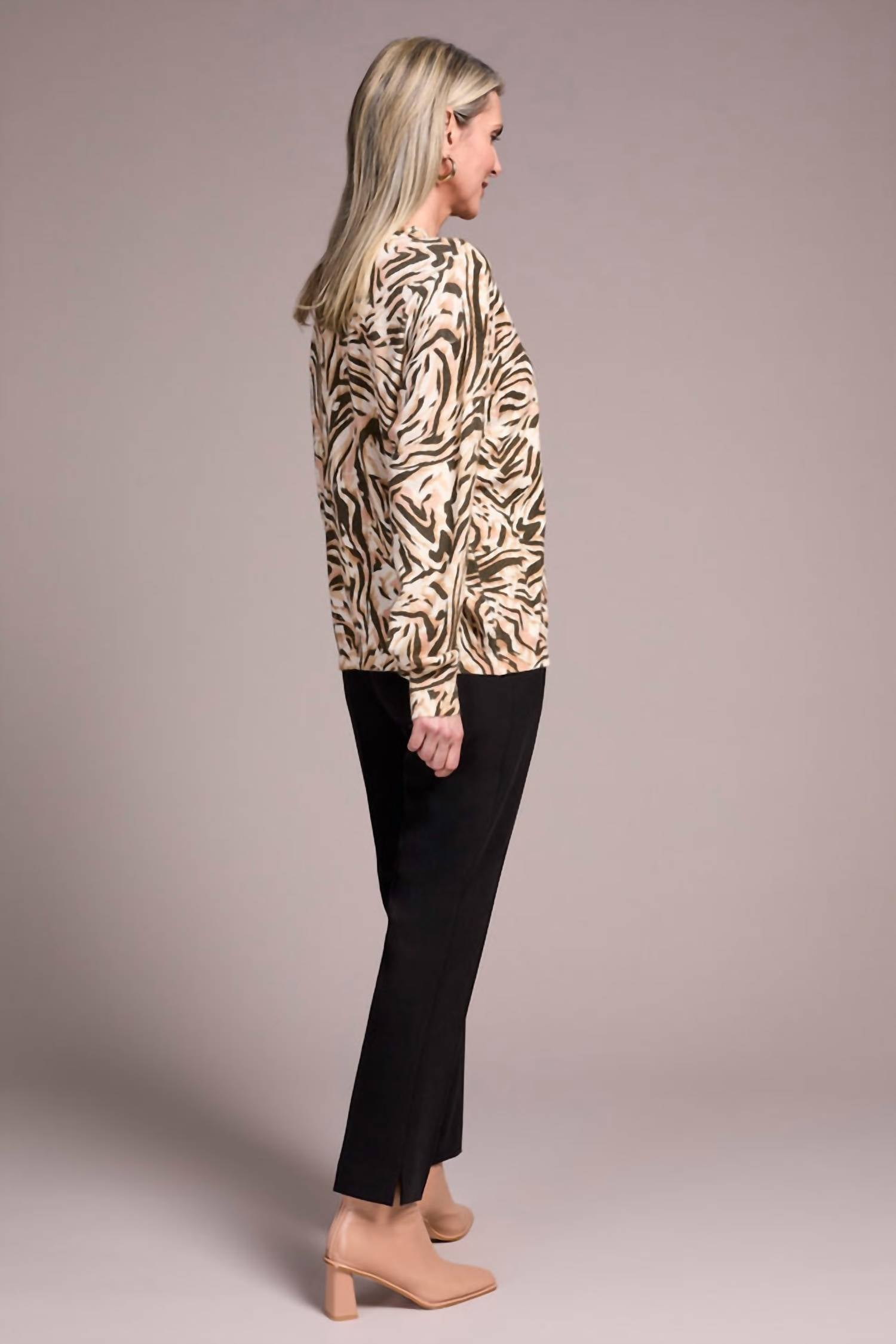 Tribal - Lightweight Printed Long-sleeve Funnel Neck Sweater
