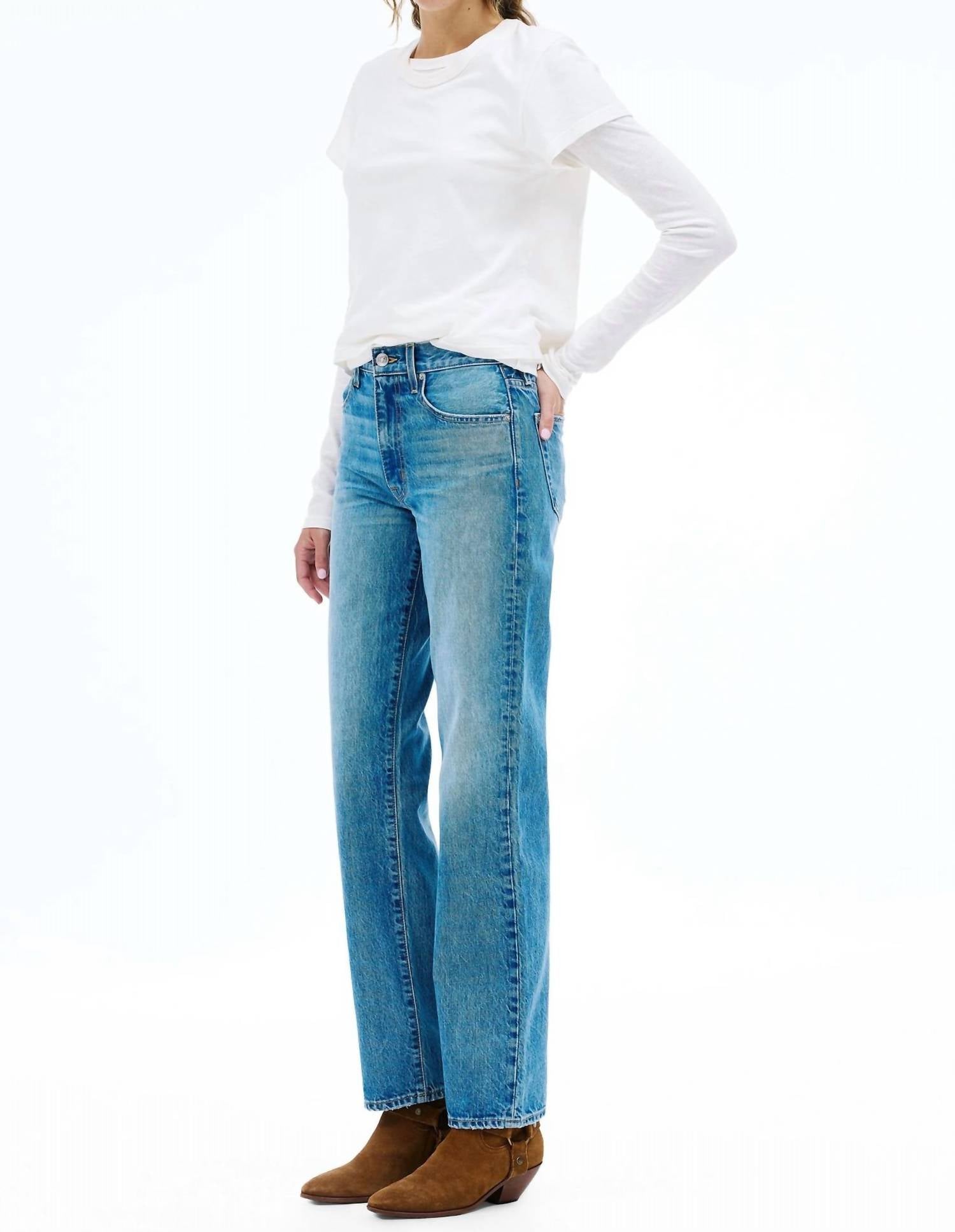SLVRLAKE Sophie Long Slim Straight Jeans in how sweet it is - women's jeans - detail view
