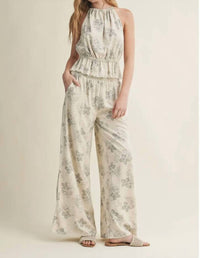 MIOU MUSE Wide Leg Palazzo Pants in grey print - women's pants