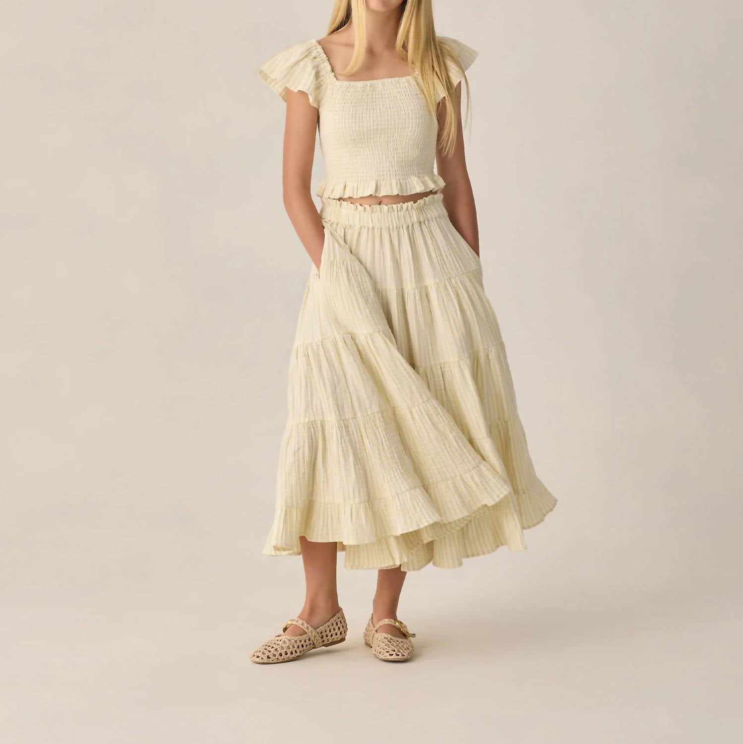 Rylee + Cru - Ruffle Tiered Midi Skirt