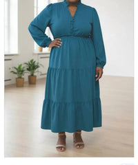 Haptics - Women's Solid Smocking Waist Tiered Midi Woven Dress