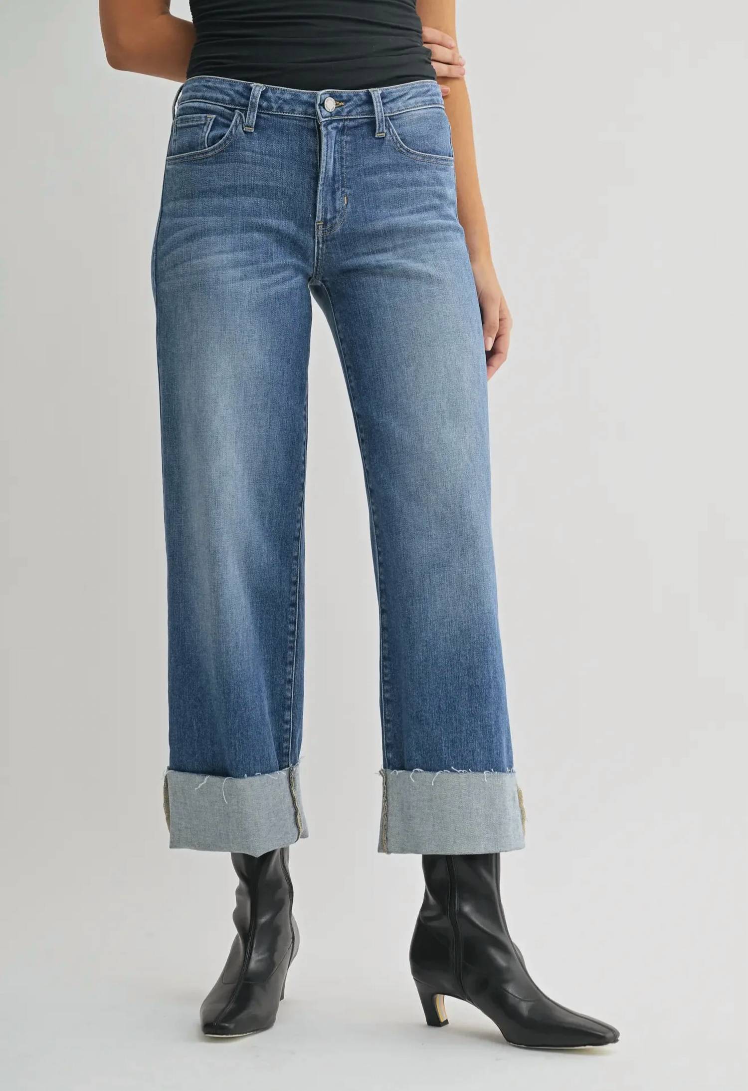 Just Black Denim - Scissor Cut Cuffed Slim Wide Leg Jean