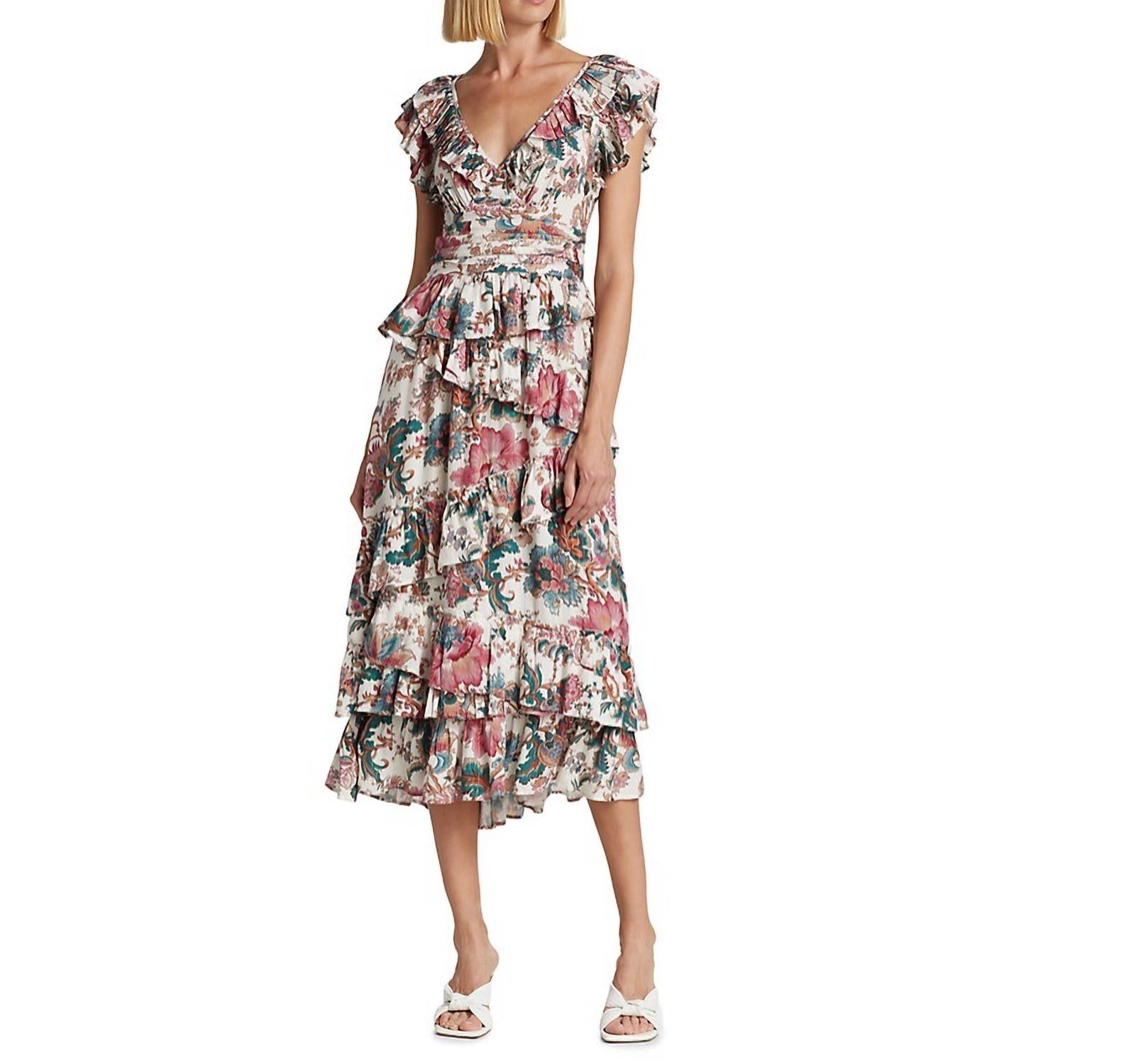 Salome Flutter Sleeve Lurex Midi Dress