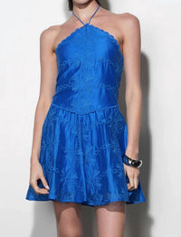 Greylin - Callie Embroidered Halter Mini Dress
