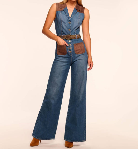 Ramy Brook - Claudette Fauxe Suede Trim Denim Jumpsuit